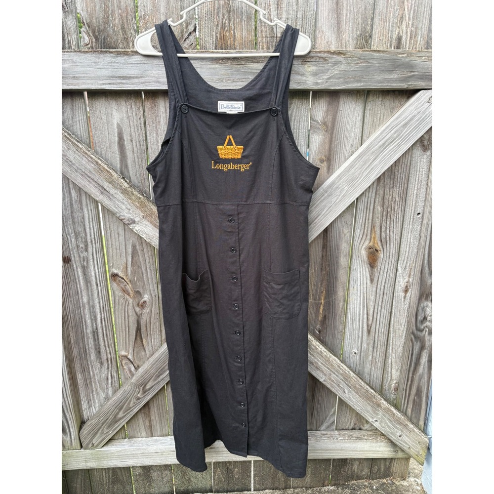 Vintage BellePointe Longaberger Black Linen Blend Button Front‎ Jumper Dress L